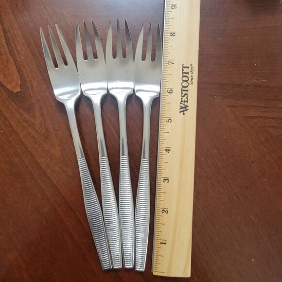 Dansk Designs Finland HQ Stainless Steel 4  Forks 6" Retro Textured Handle MCM - Picture 4 of 5